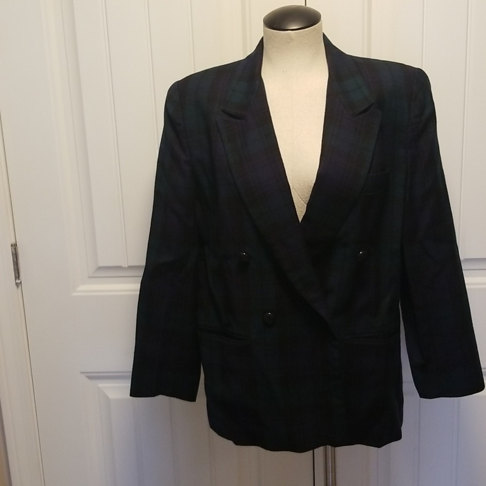 Giorgio Sant' Angelo Tweed Wool Blazer Wardrobe Basic Blue Green Size 12
